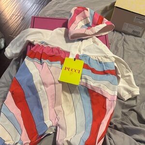 Emilio Pucci Multicolor Striped Kids Bodysuit with hat